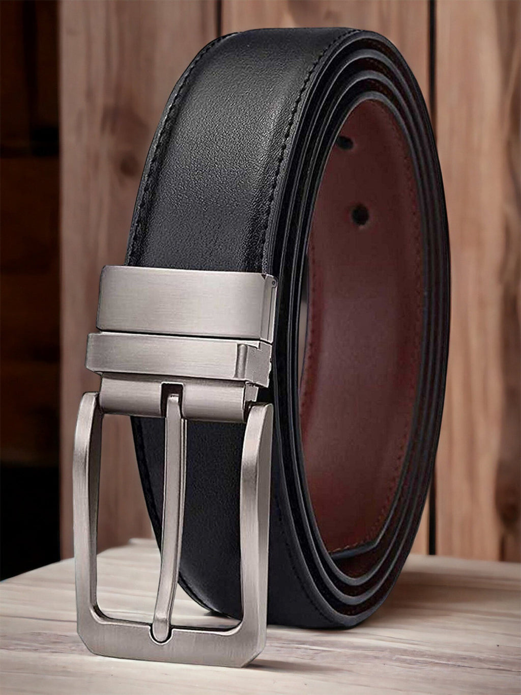 PakkaLook Reversible Leather Belt for Men | 2-in-1 Brown & Black TPU Leather