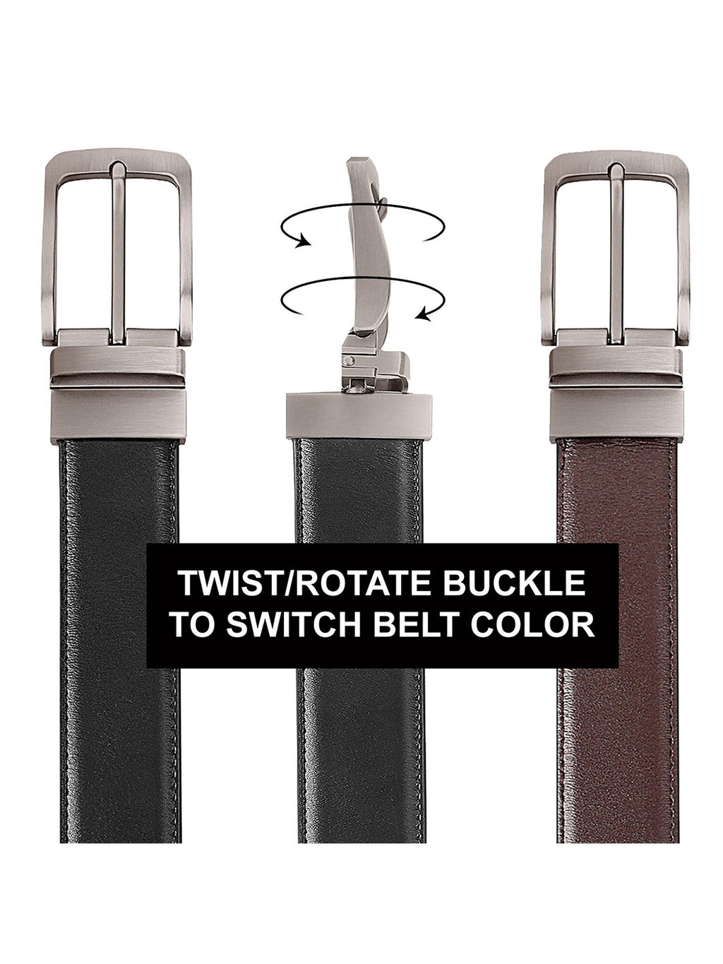 PakkaLook Reversible Leather Belt for Men | 2-in-1 Brown & Black TPU Leather