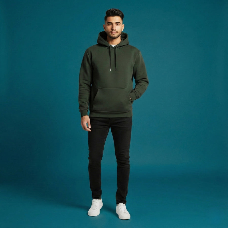 Army Green Heavyweight Fleece Hoodie for Men