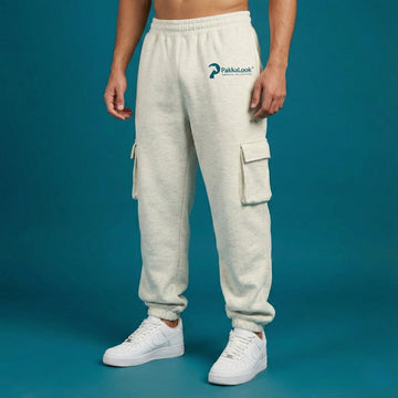 Melange White Sans Carbon Fleece Joggers for Men | 350 GSM Heavyweight, 5-Pocket Zip Utility