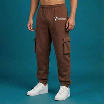 Chocolate brown Sans Carbon Fleece Joggers for Men | 350 GSM Heavyweight, 5-Pocket Zip Utility
