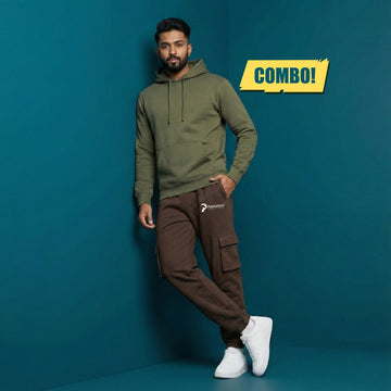 Army Green Hoodie & Chocolate Brown Jogger Combo | Heavyweight Winter Outfit for Men