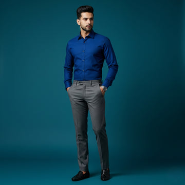 Men’s Navy Blue Plain Oxford Cotton Shirt | 100% Cotton 160 GSM | Round Neck with Collar | Smart Casual Wear