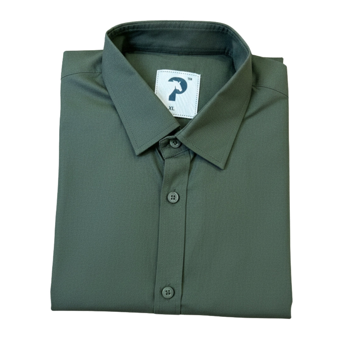 Men’s Olive Green Plain Oxford Cotton Shirt | 100% Cotton 160 GSM | Round Neck with Collar | Smart Casual Wear