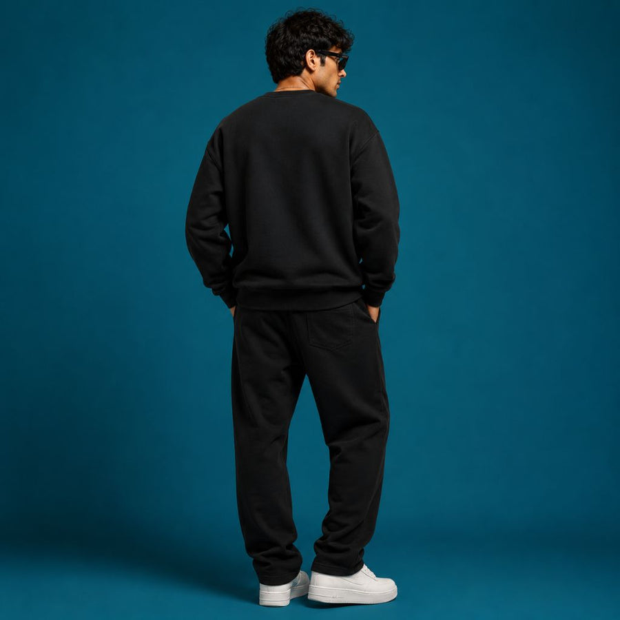 Jet Black Heavyweight Fleece Sweatshirt for Men