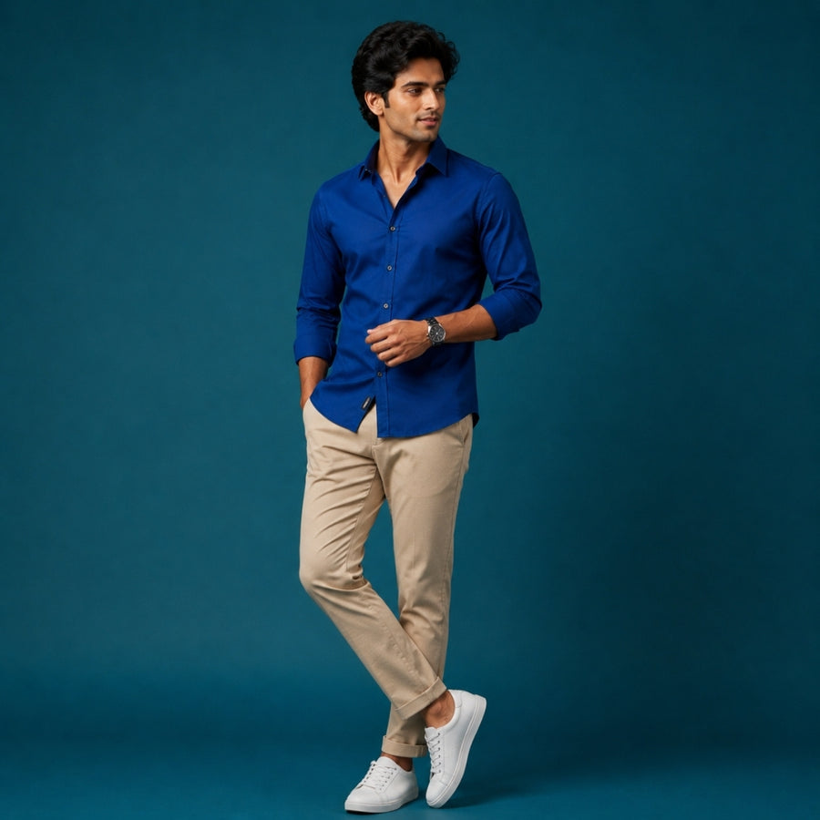Navy Blue Plain Oxford Cotton Shirt — 160 GSM