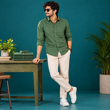 Olive Green Plain Oxford Cotton Shirt — 160 GSM