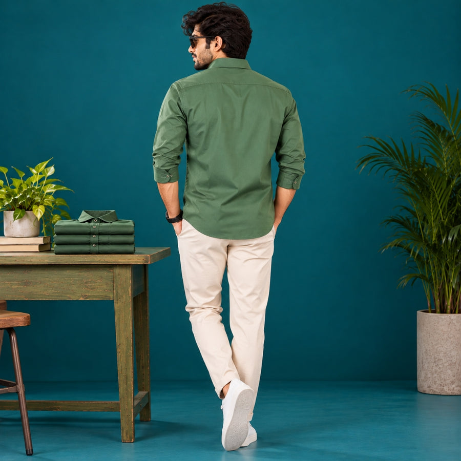 Olive Green Plain Oxford Cotton Shirt — 160 GSM