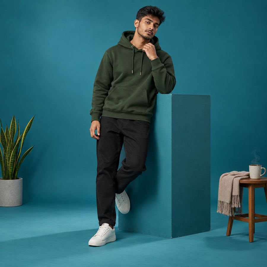 Army Green Heavyweight Fleece Hoodie for Men