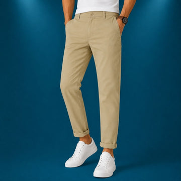 Beige Cotton Satin Chinos for Men