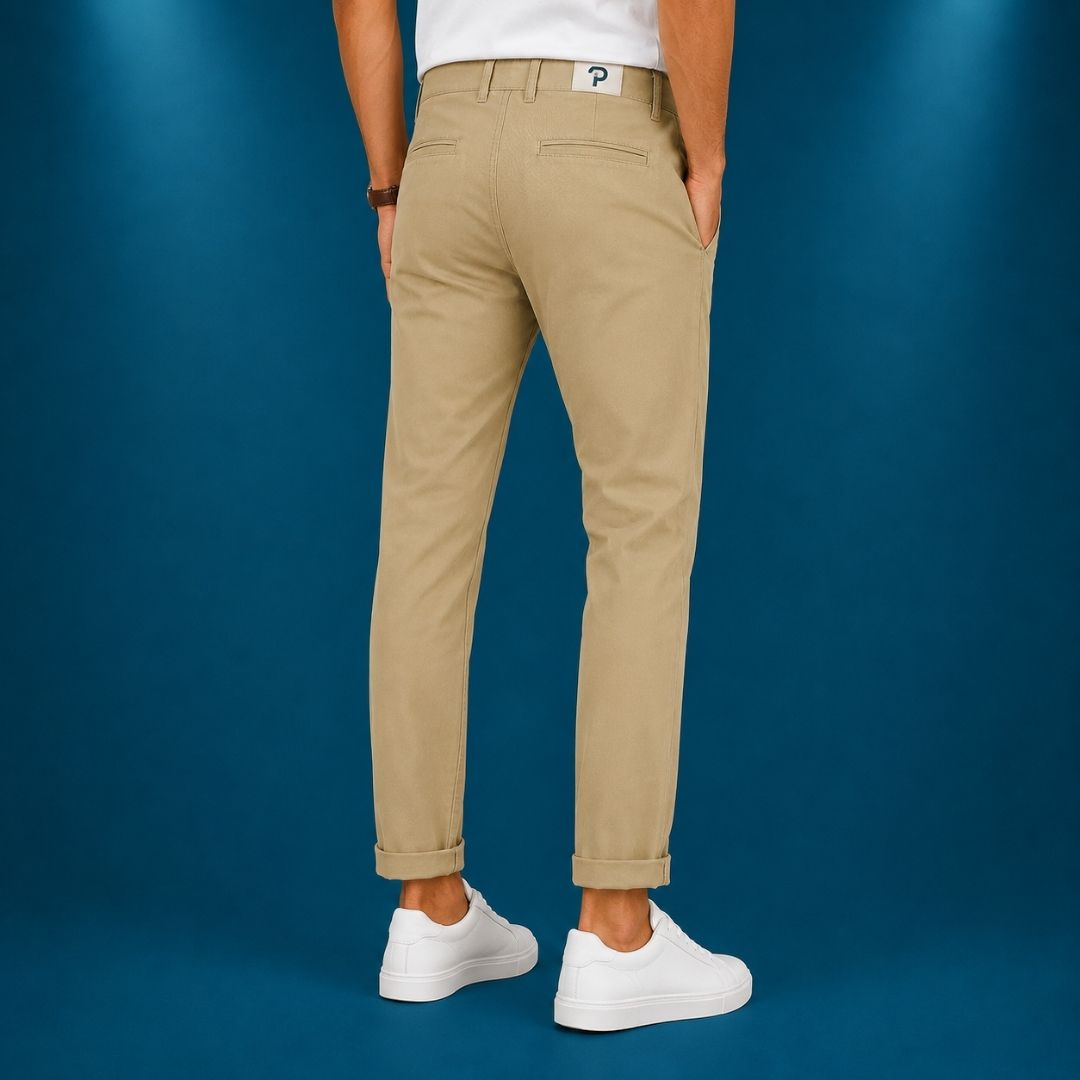 Beige Cotton Satin Chinos for Men