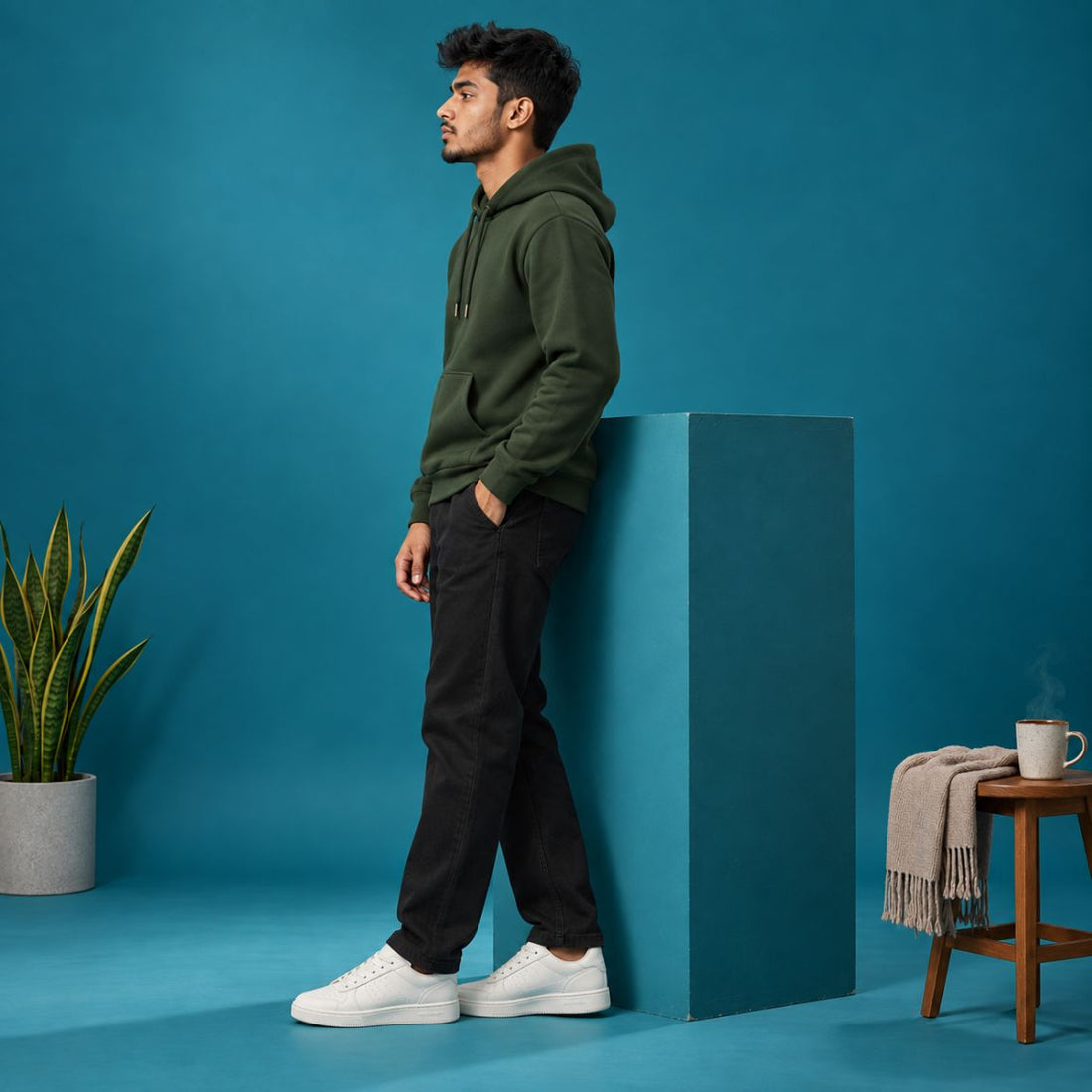 Army Green Heavyweight Fleece Hoodie for Men