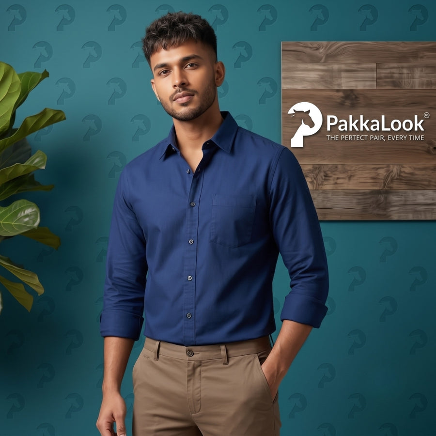 Navy Blue Plain Oxford Cotton Shirt — 160 GSM