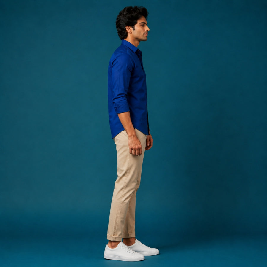 Navy Blue Plain Oxford Cotton Shirt — 160 GSM
