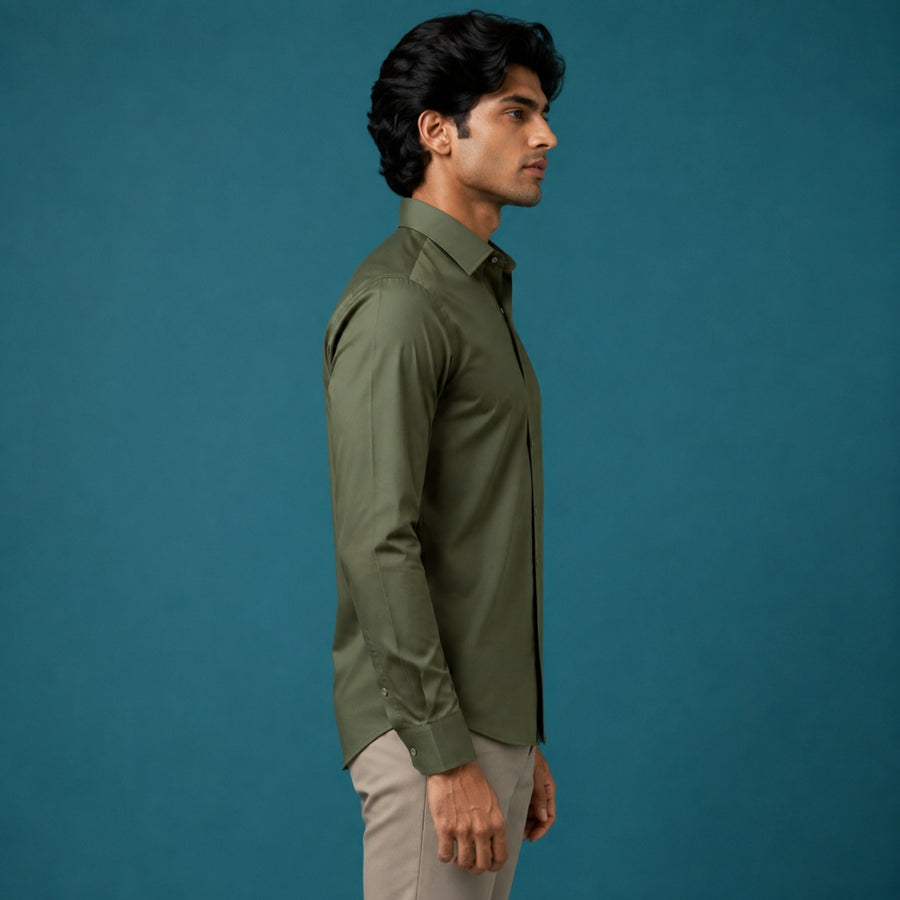 Olive Green Plain Oxford Cotton Shirt — 160 GSM