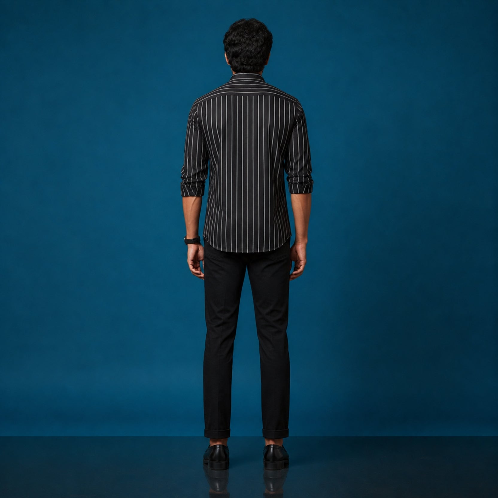 black dress shirt with white stripes Men's color Stripe Cotton Satin platform loafers 90s Fashion | Shop Size:small 100% Cotton