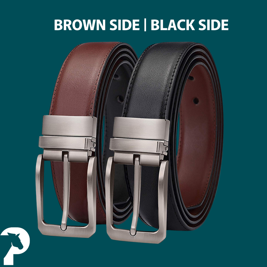 PakkaLook Reversible Leather Belt for Men | 2-in-1 Brown & Black TPU Leather