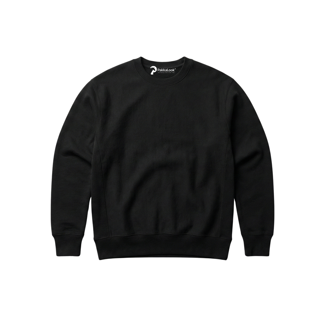 Jet Black Heavyweight Fleece Sweatshirt for Men | 350 GSM Cotton Enriched Winter Sweatshirt