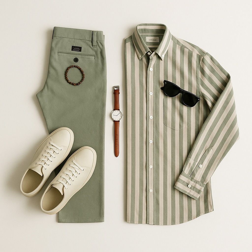 Sage Stripe Shirt + Sage Chinos Set