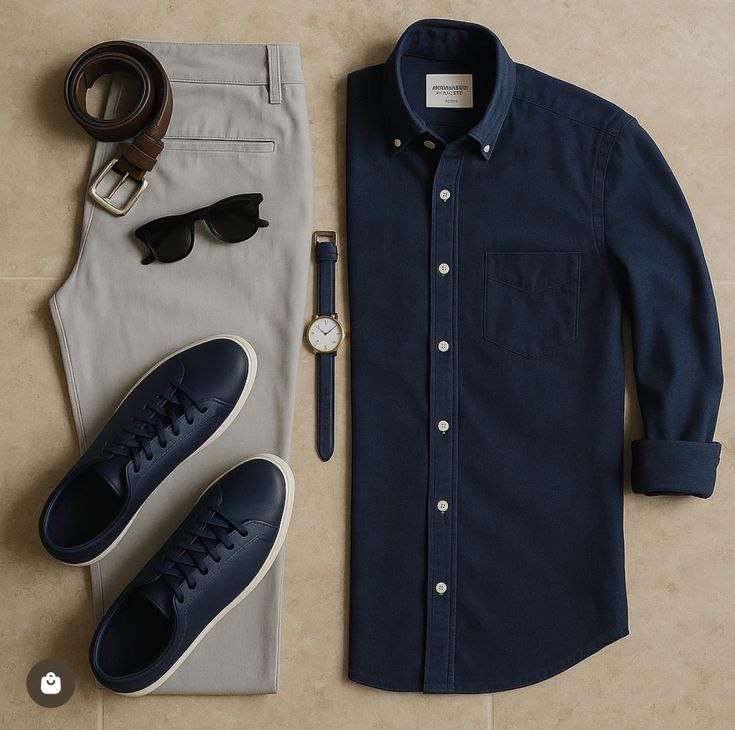 Navy Shirt + Stone Chinos Set
