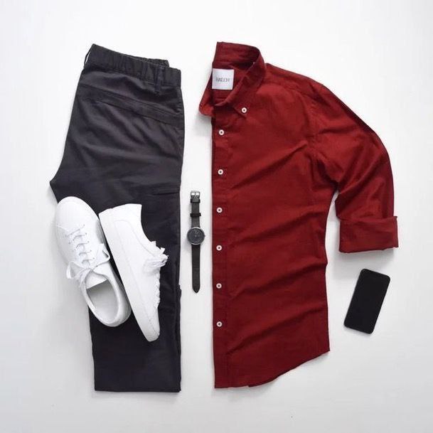 Maroon Shirt + Charcoal Pants Set