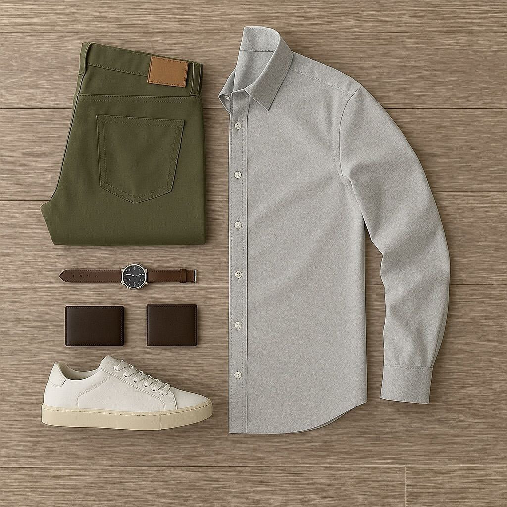 Ash Grey Shirt + Olive Chinos Set